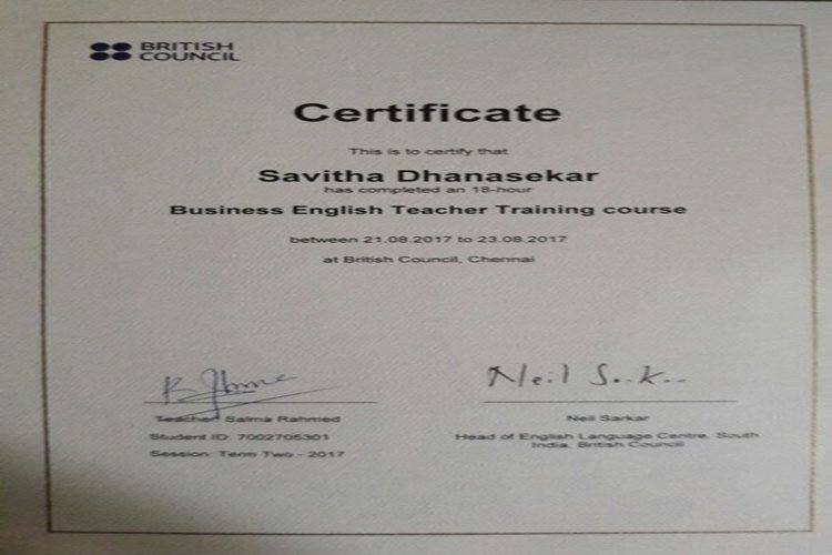 Certificate by British Council Chennai